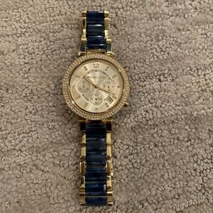 Michael Kors gold & navy tortoise watch